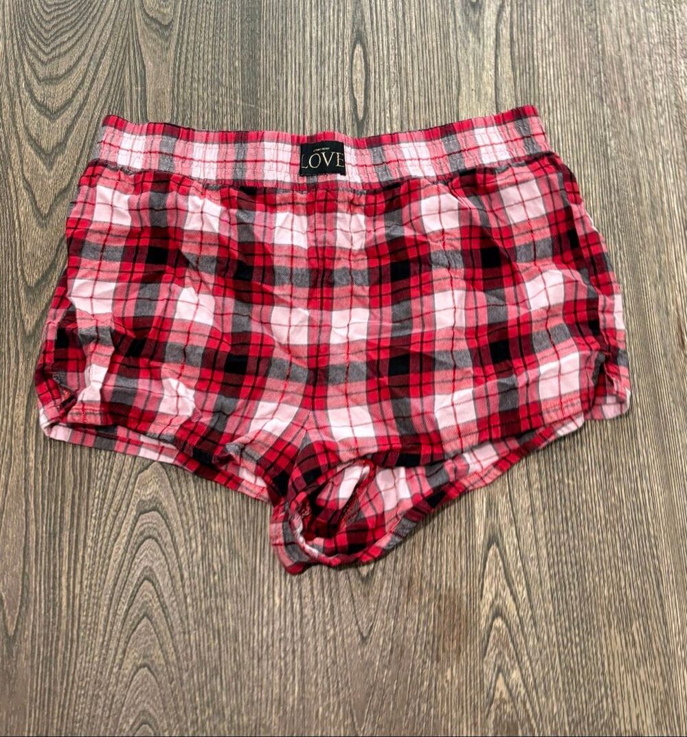 Victoria's Secret Women's Love Plaid Flannel Sleep Pajama Shorts Red Large
